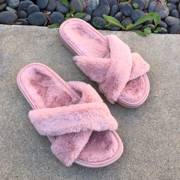 Express Shoes - SALE! NWT [Express] Pink Fluffy Fur Slides